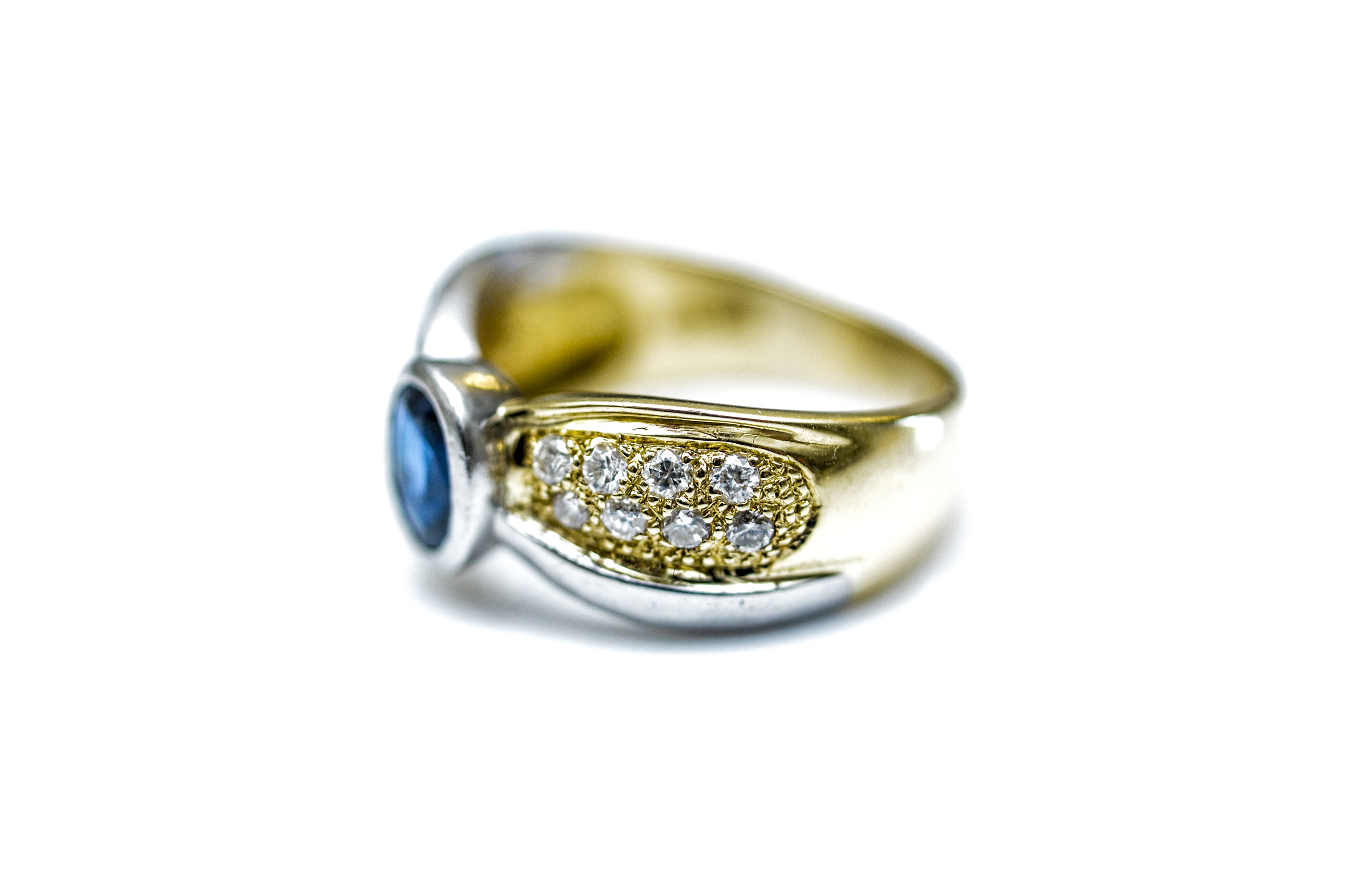 18K Yellow Gold and Platinum, Sapphire and Diamond Ring