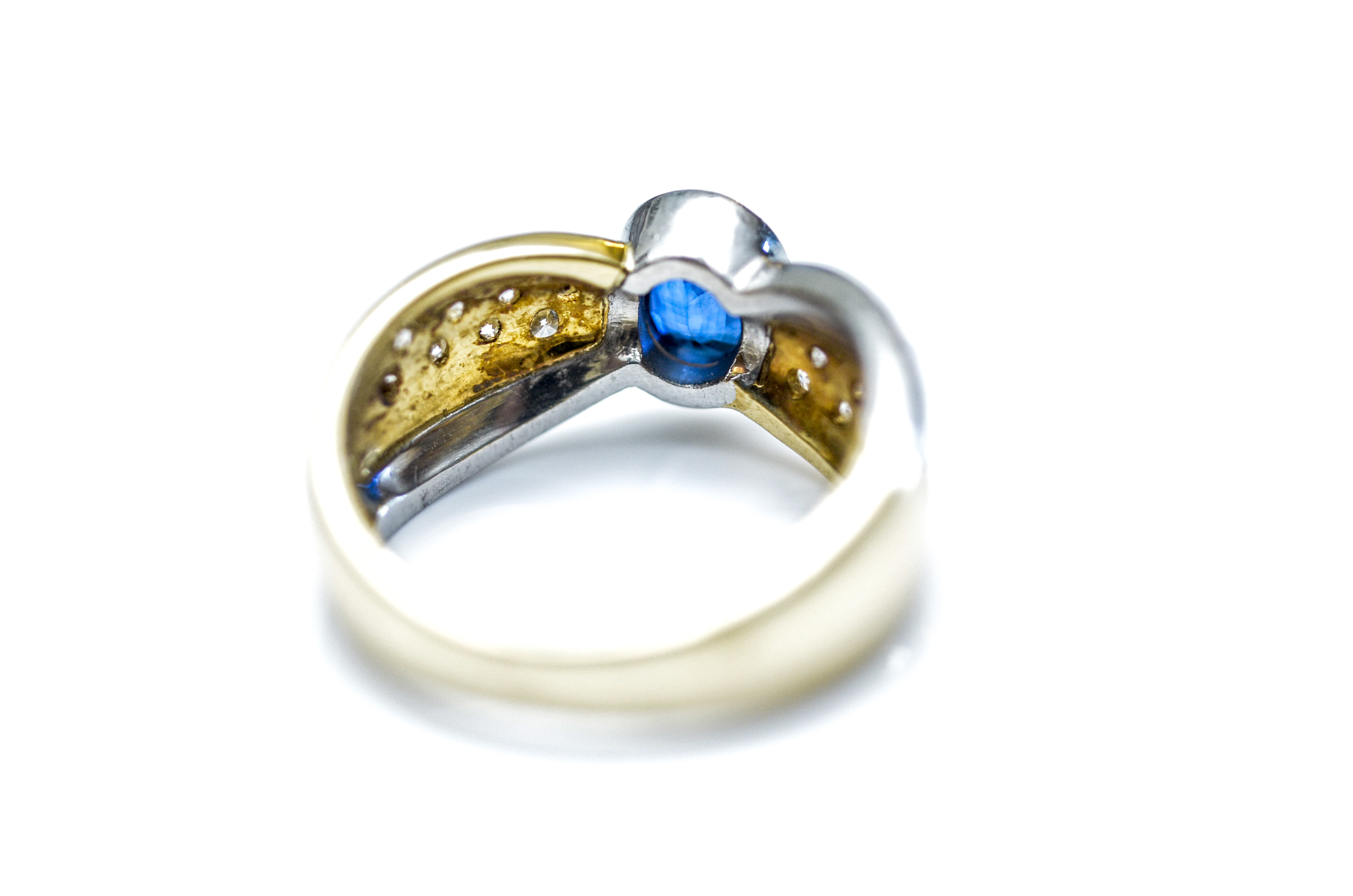 18K Yellow Gold and Platinum, Sapphire and Diamond Ring