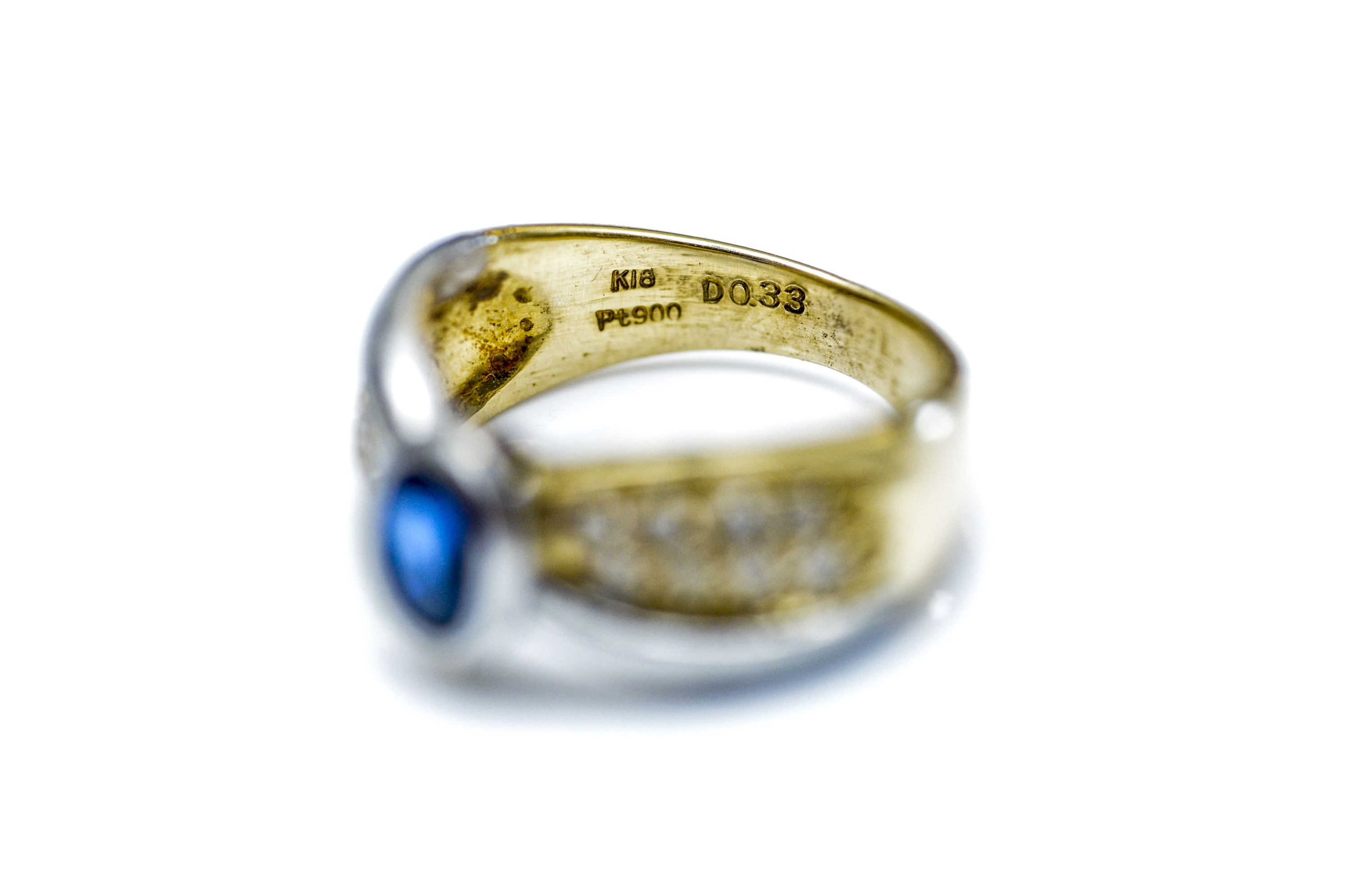18K Yellow Gold and Platinum, Sapphire and Diamond Ring