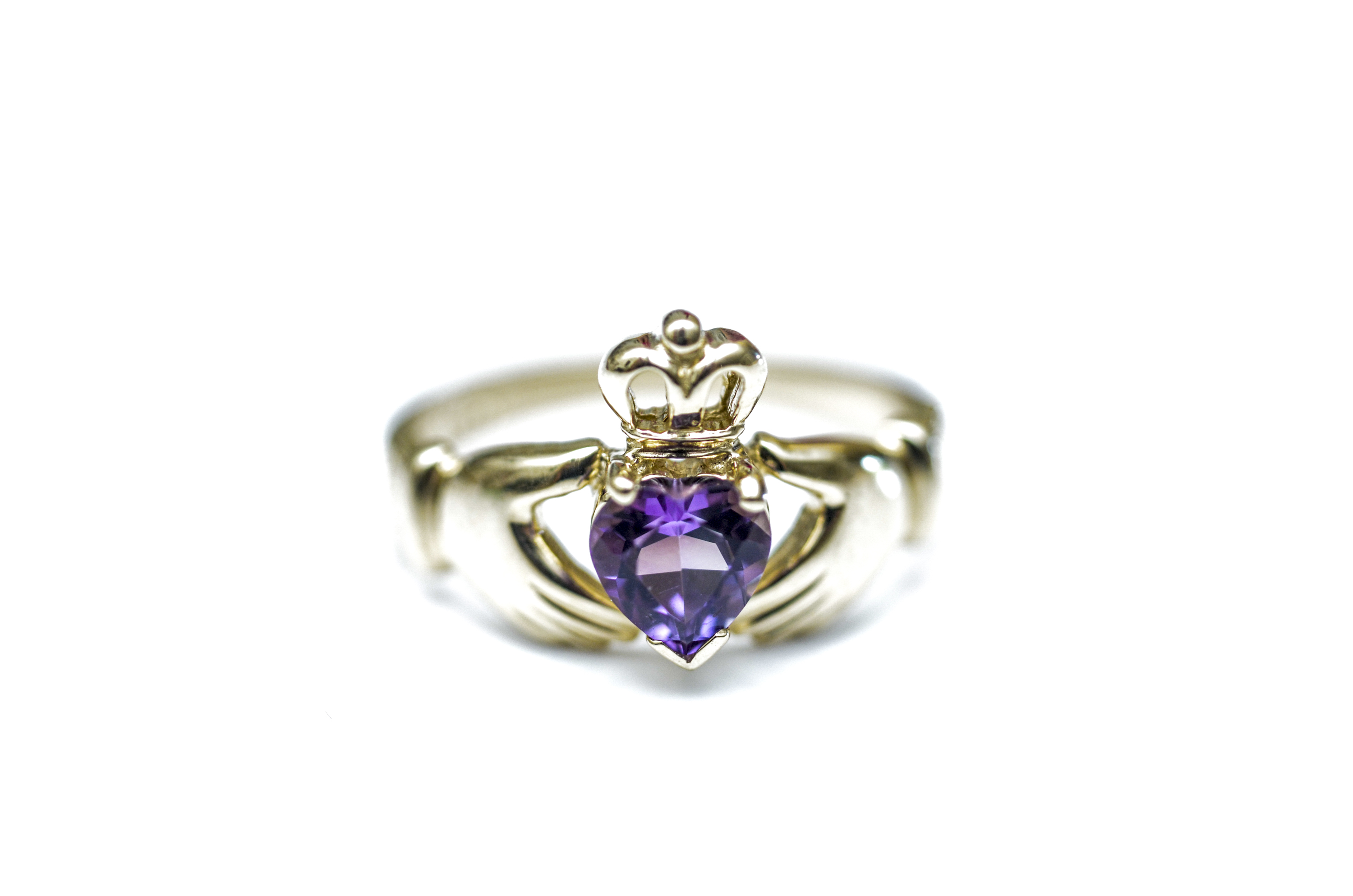 14K Yellow Gold and Amethyst Claddagh Ring