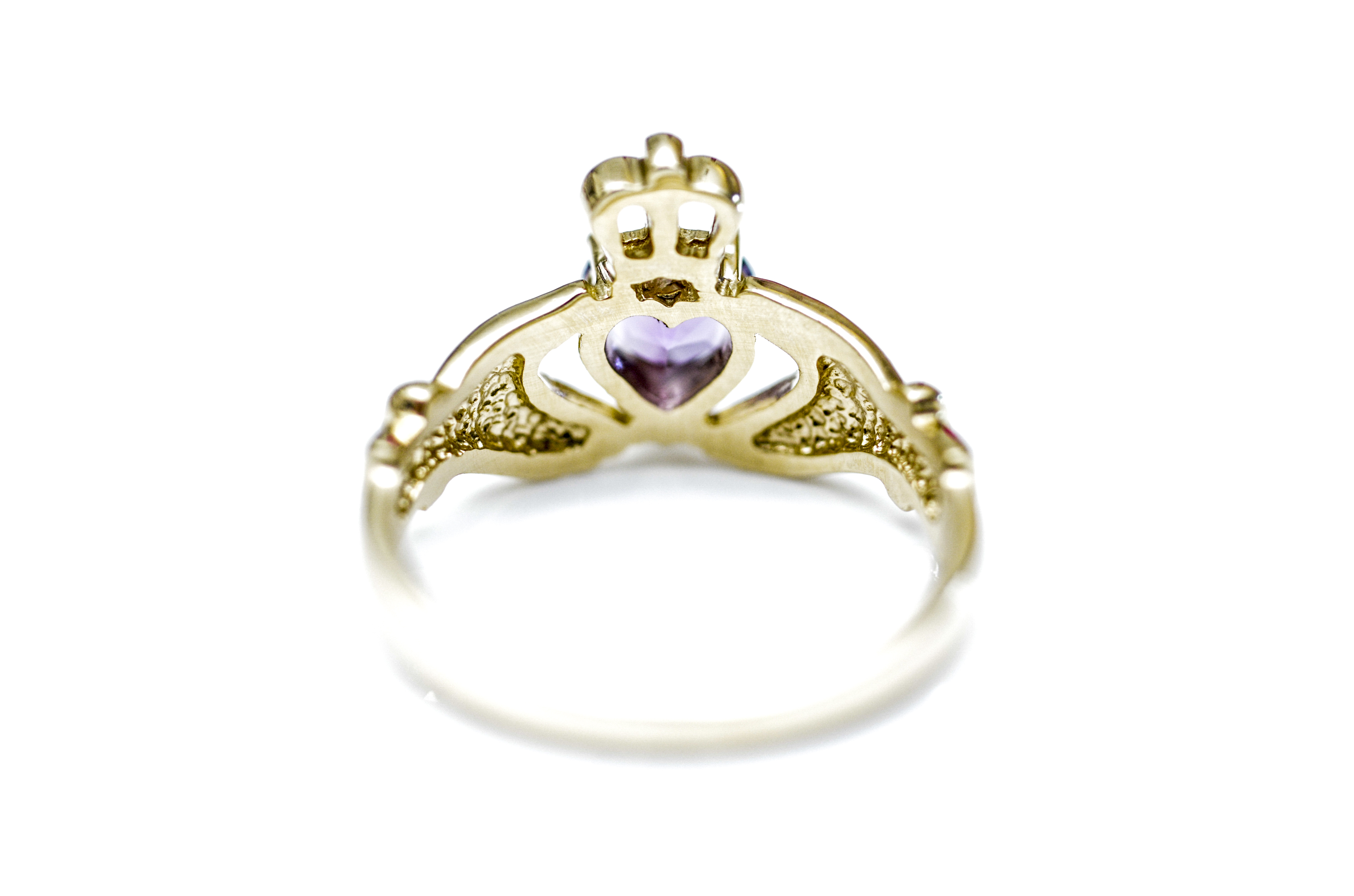 14K Yellow Gold and Amethyst Claddagh Ring