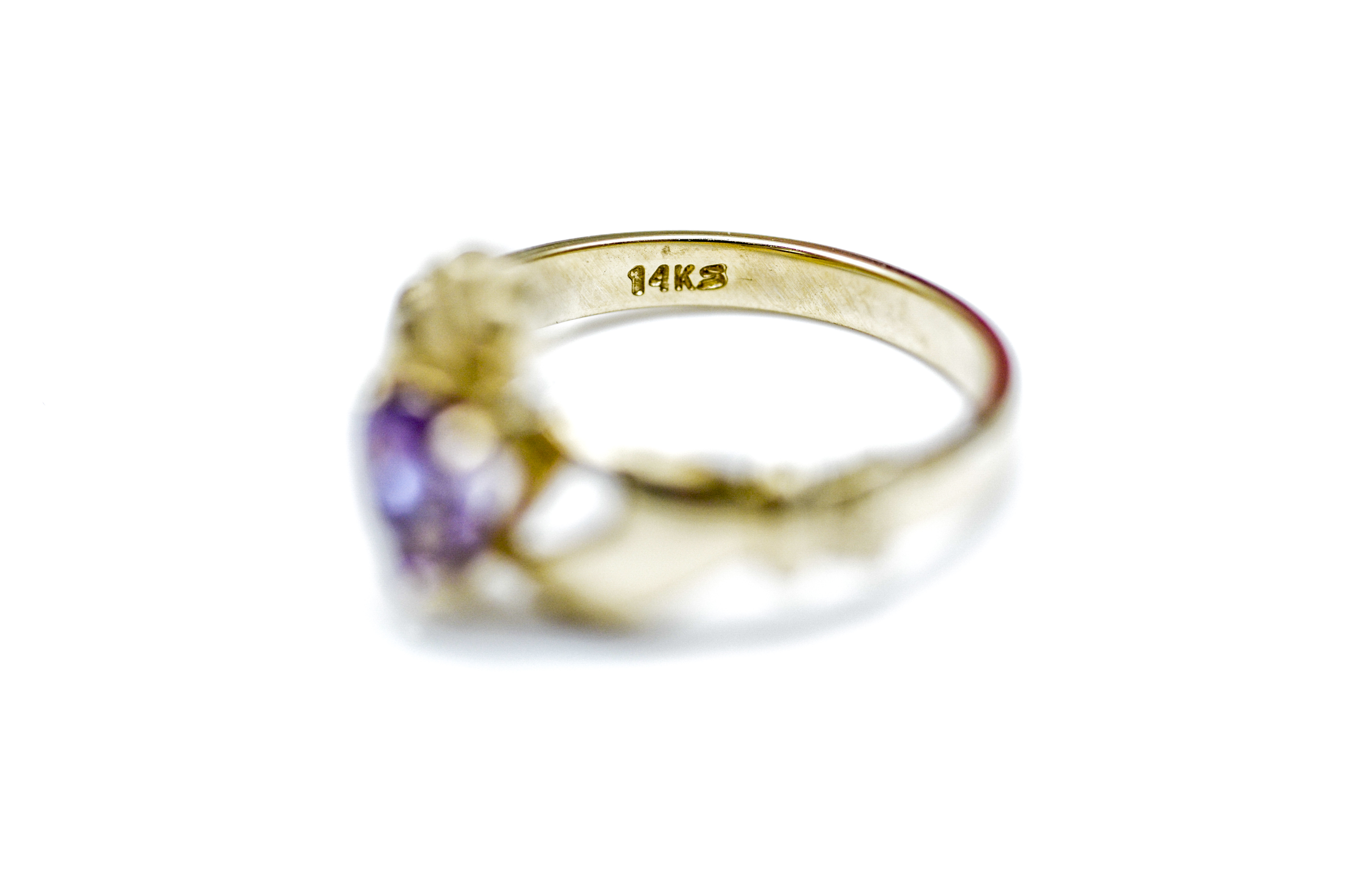 14K Yellow Gold and Amethyst Claddagh Ring