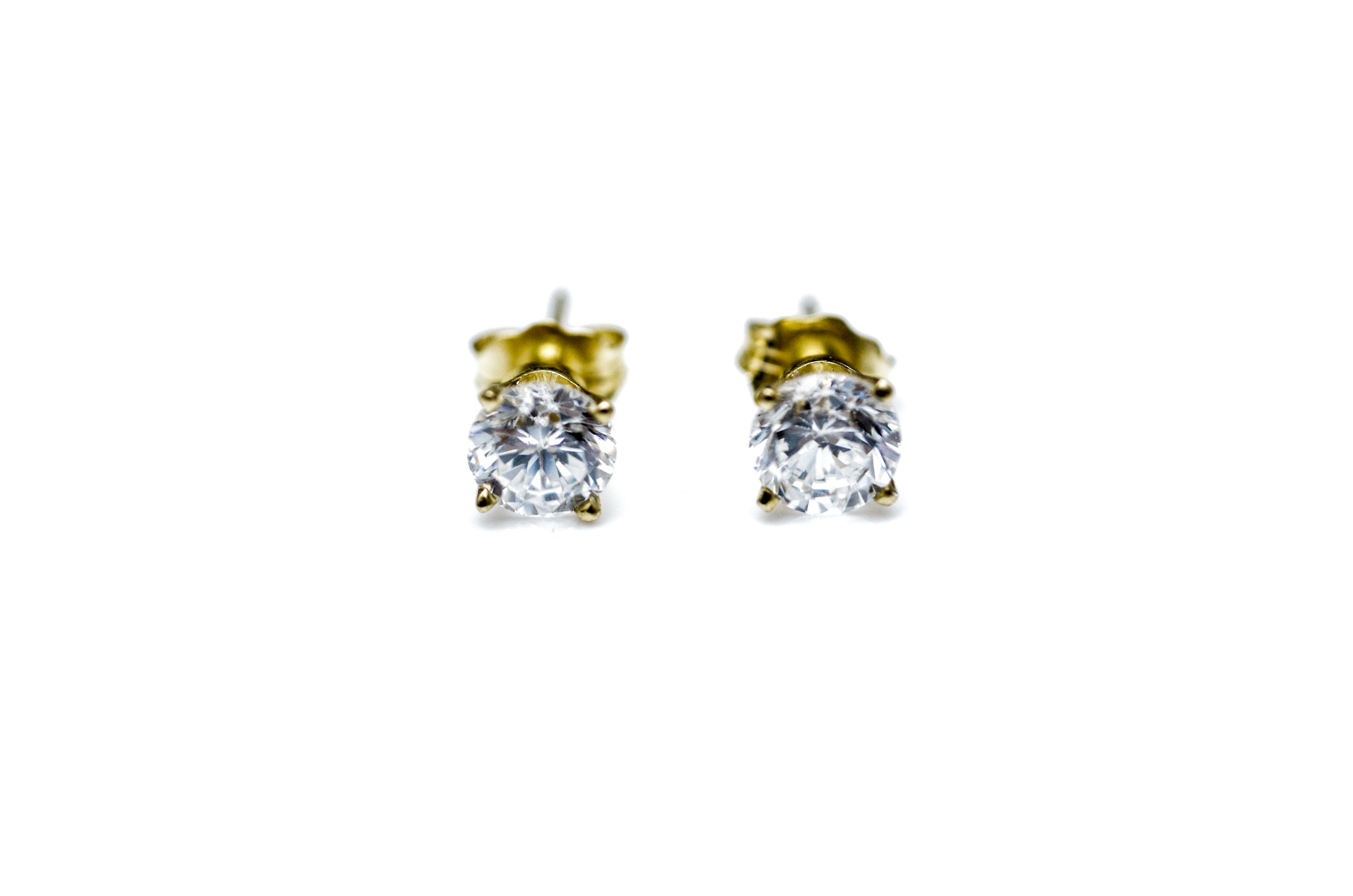 14K Yellow Gold and Diamond Stud Earrings
