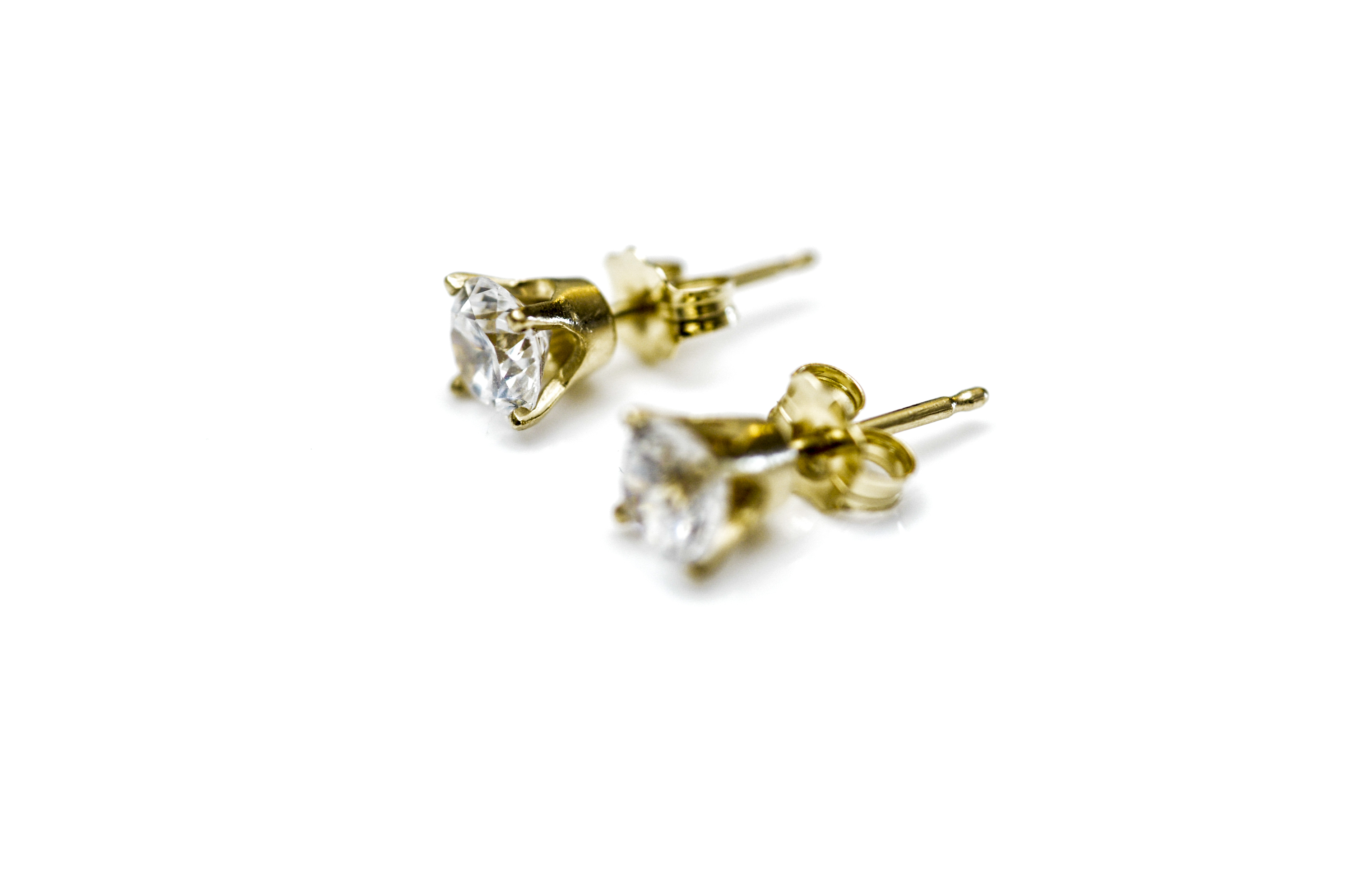 14K Yellow Gold and Diamond Stud Earrings