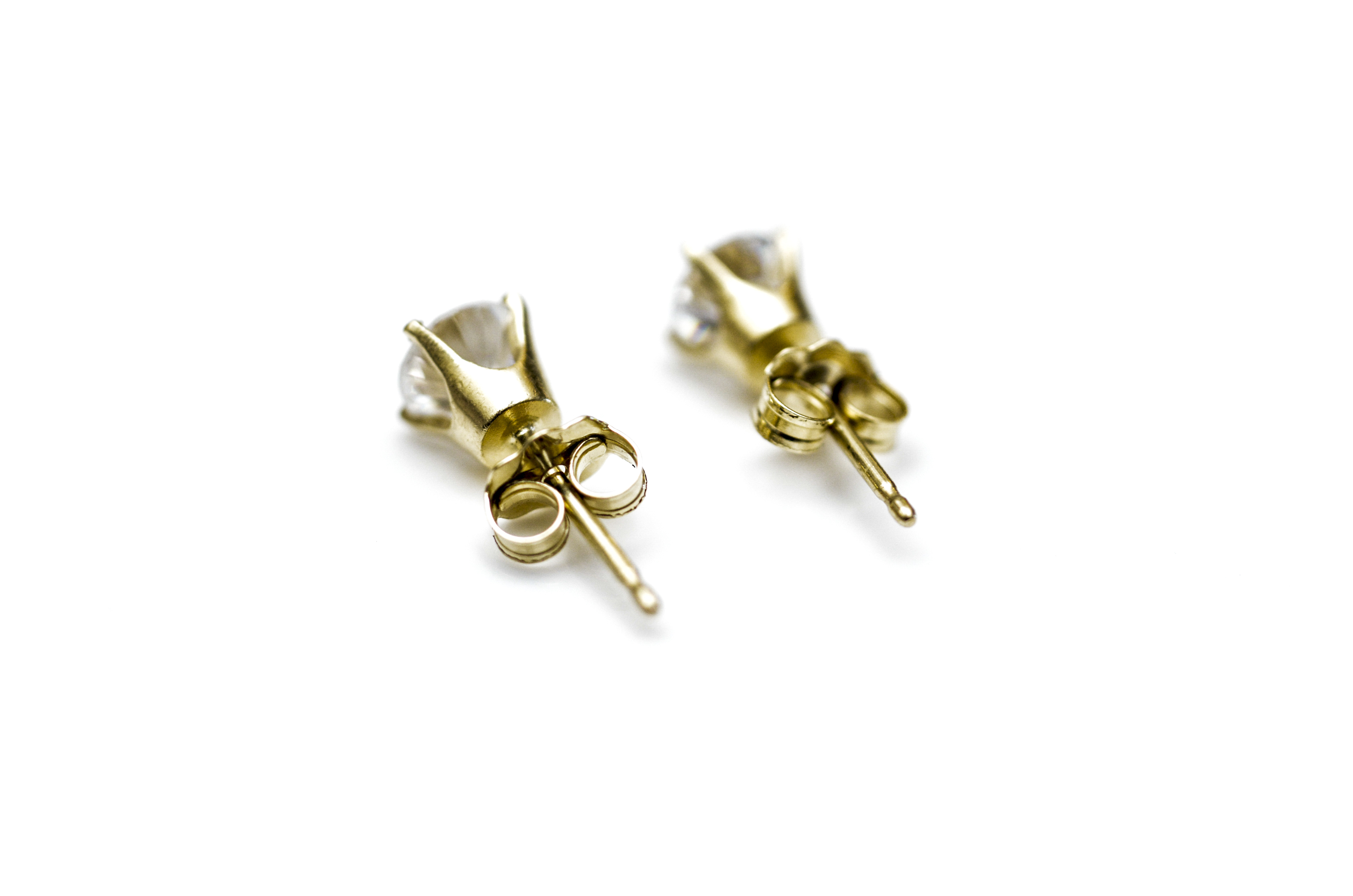 14K Yellow Gold and Diamond Stud Earrings