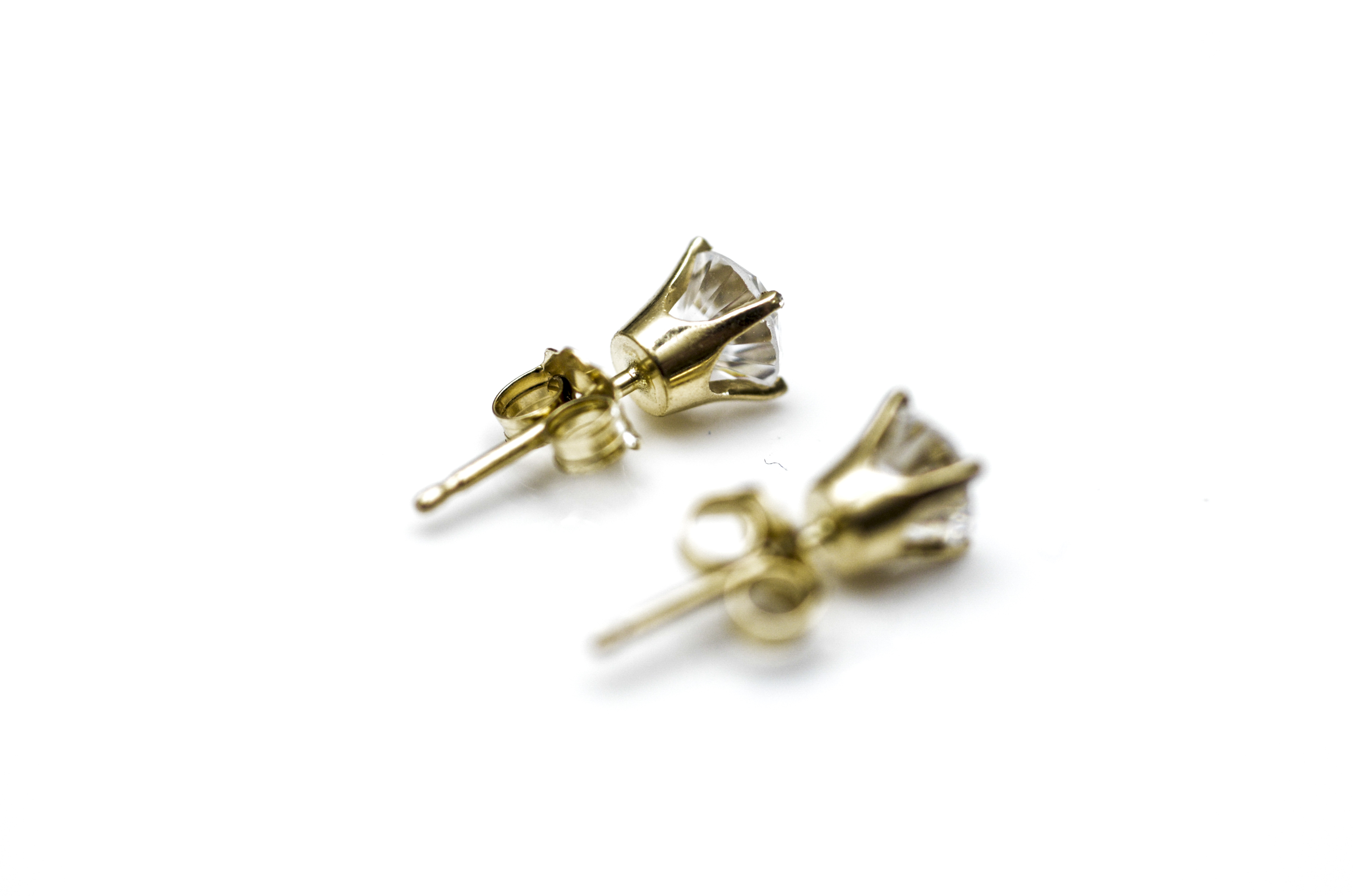 14K Yellow Gold and Diamond Stud Earrings