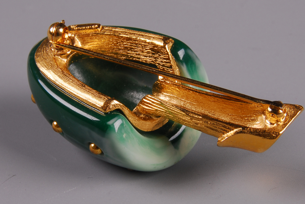 Trifari Fortune Green Mushroom Brooch