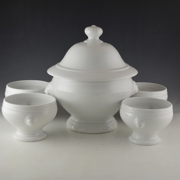 Apilco Porcelain Soup Tureen With Soup Bowls
