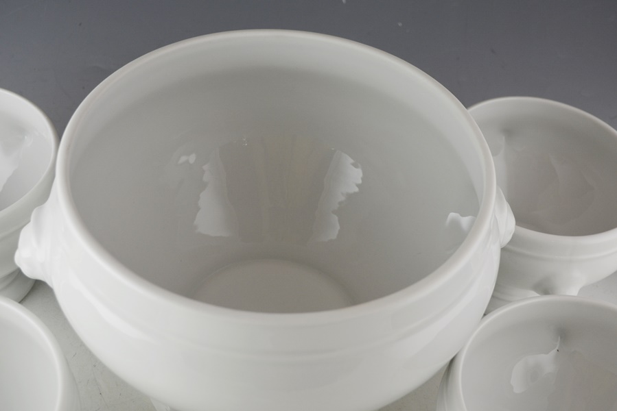 Apilco Porcelain Soup Tureen With Soup Bowls