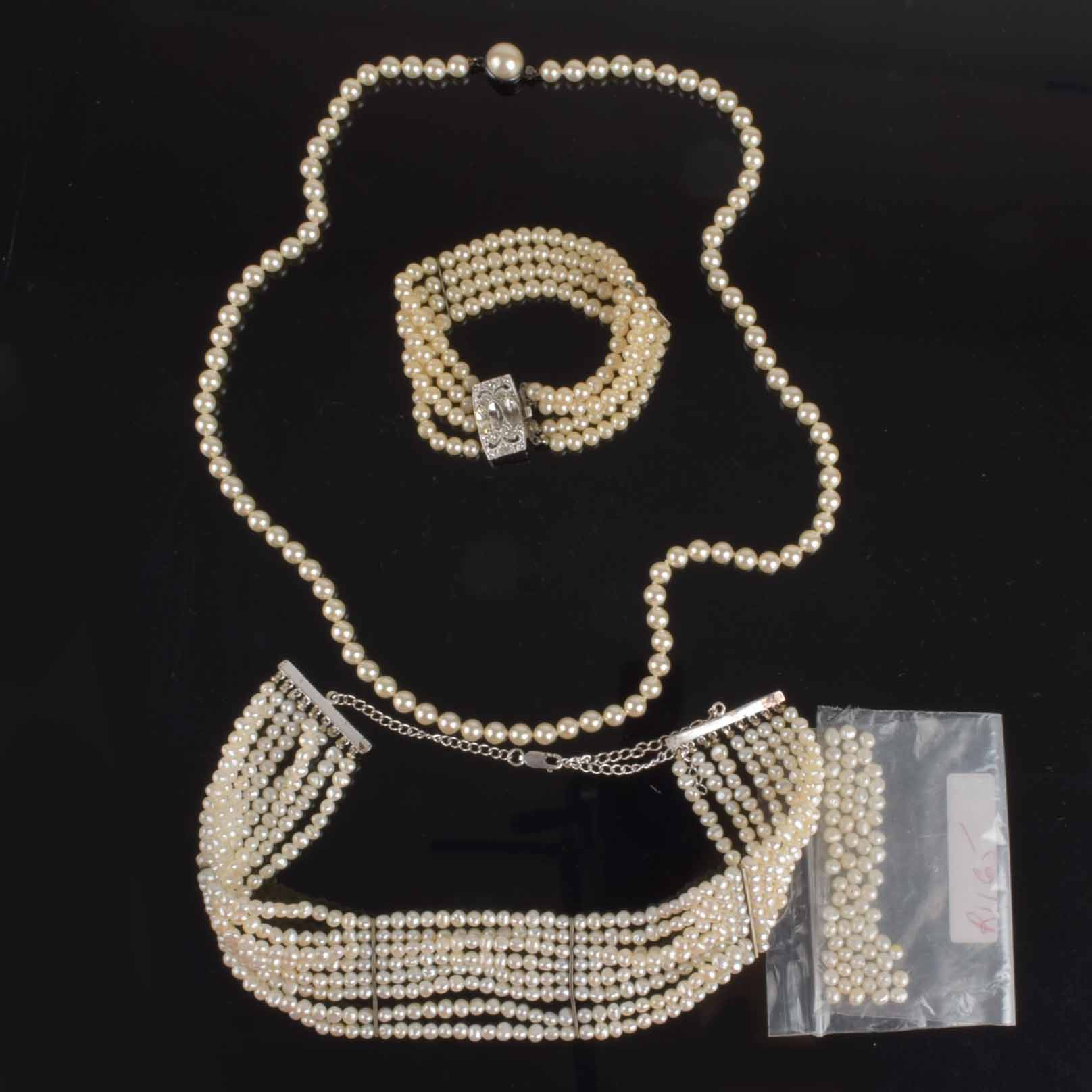 Faux and Cultured Pearl Necklaces and Bracelet