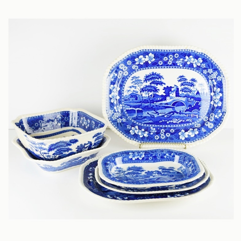 Copeland "Spode's Tower" Blue and White Transferware, Platters and Bowls