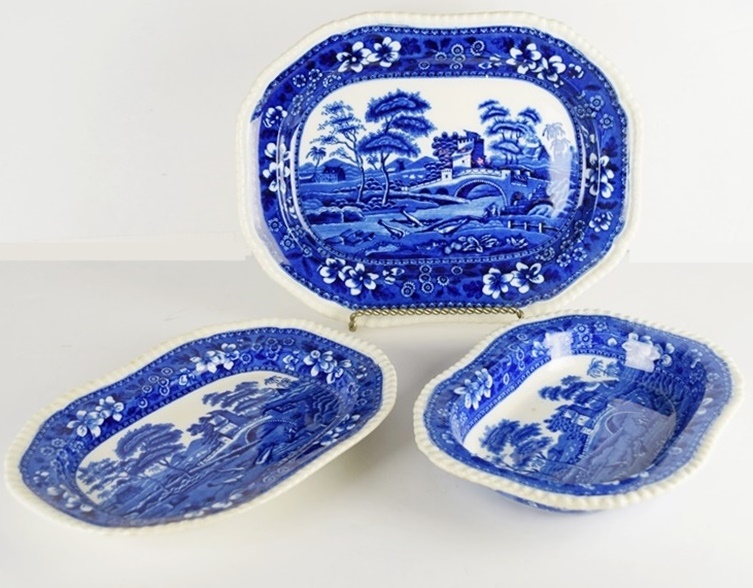 Copeland "Spode's Tower" Blue and White Transferware, Platters and Bowls