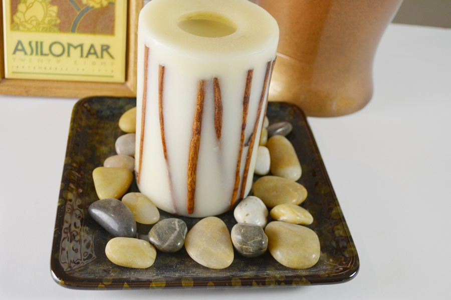 Decorative Vase, Framed Tile and Candle