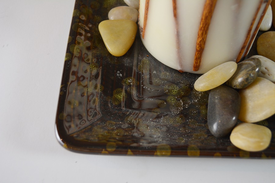 Decorative Vase, Framed Tile and Candle