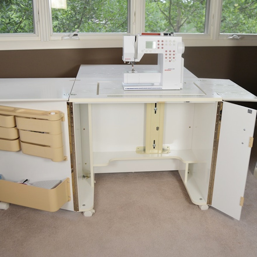 Bernina Sewing Machine, Sewing Cabinet, and Carrying Case