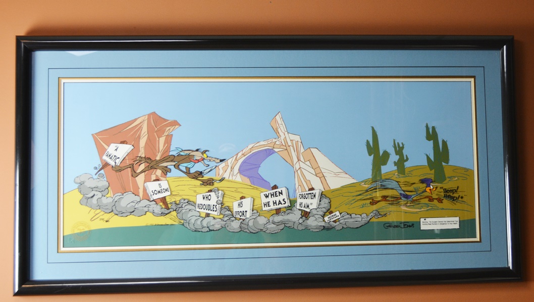 Road Runner and Wile E. Coyote "The Fanatic" Signed Cartoon Cel