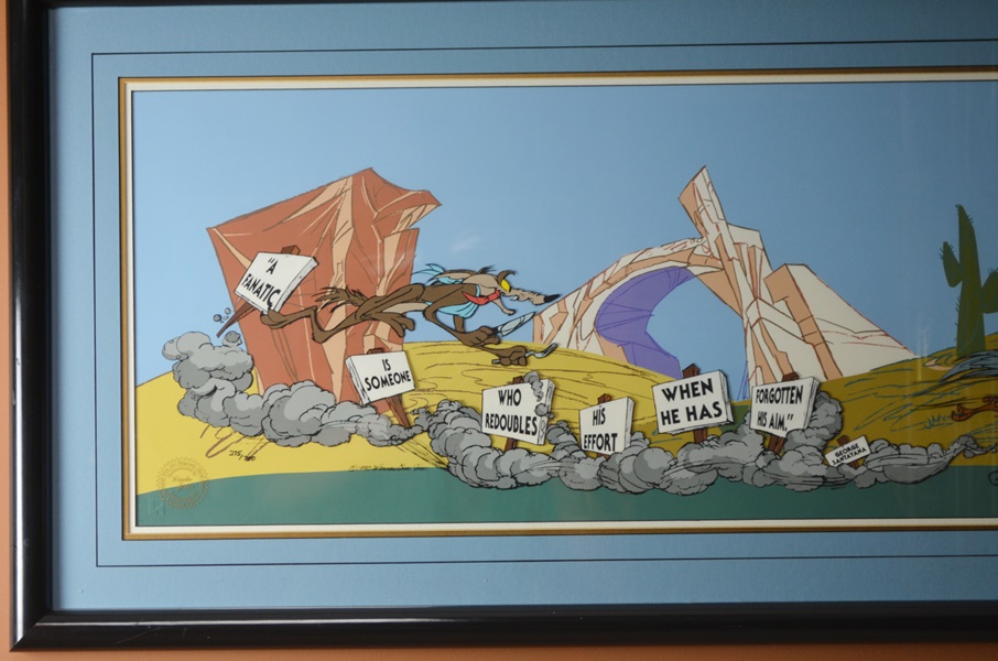 Road Runner and Wile E. Coyote "The Fanatic" Signed Cartoon Cel