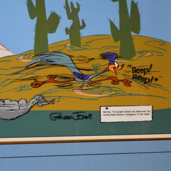 Road Runner and Wile E. Coyote "The Fanatic" Signed Cartoon Cel