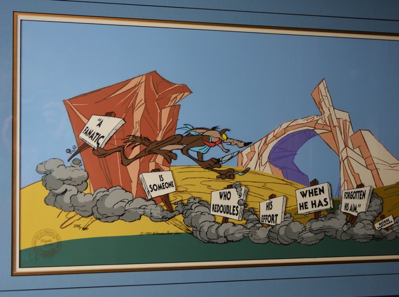 Road Runner and Wile E. Coyote "The Fanatic" Signed Cartoon Cel