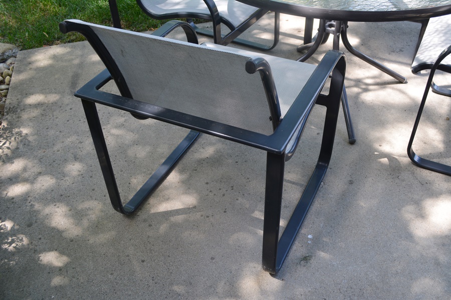 Brown Jordan Quantum Collection PatioTable, Four Chairs, Spring Base Chair and Ottoman