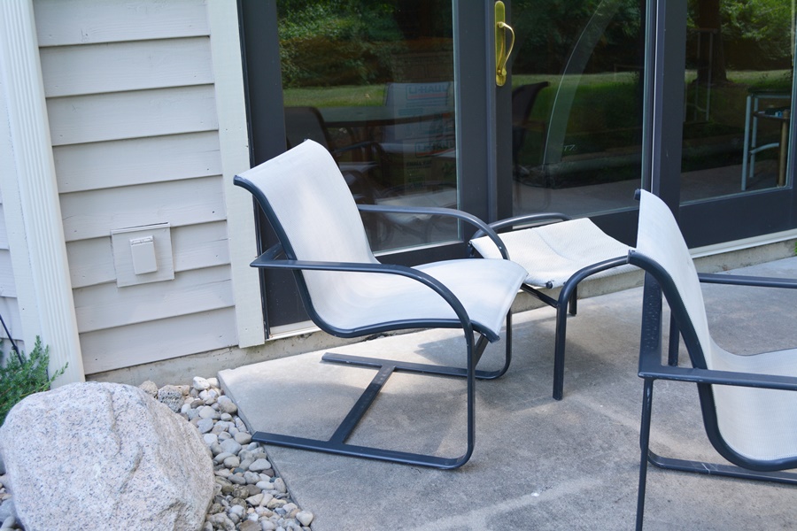 Brown Jordan Quantum Collection PatioTable, Four Chairs, Spring Base Chair and Ottoman