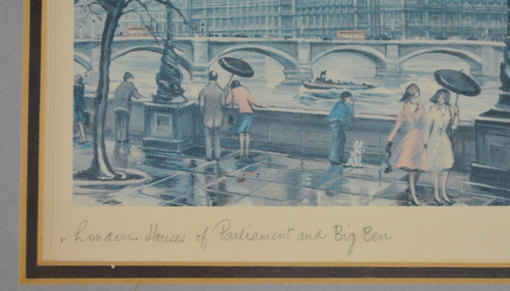 "London Tower Bridge" and "London Houses of Parliament and Big Ben" Offset Lithographs
