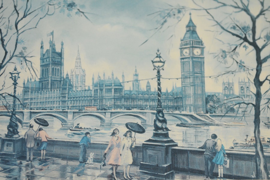 "London Tower Bridge" and "London Houses of Parliament and Big Ben" Offset Lithographs