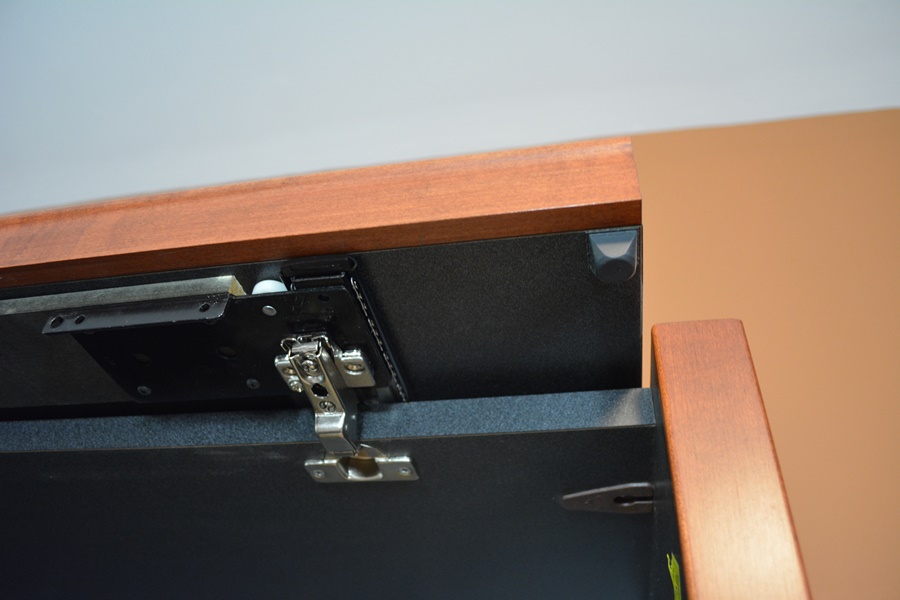 Large Office L-Shaped Desk and Wall Mounted Overhead Storage Bin