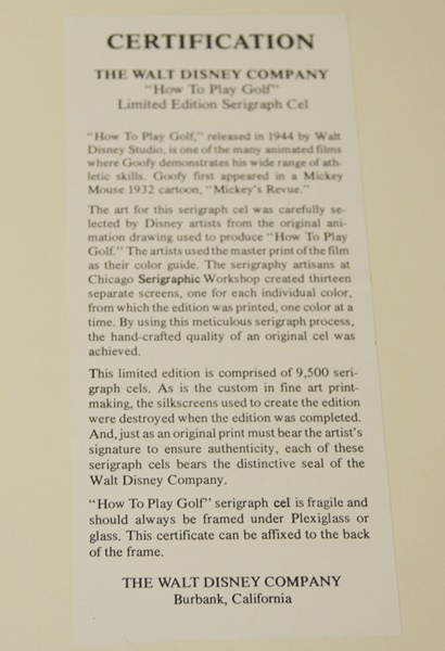 Walt Disney L/E Goofy "How To Play Golf" Serigraph Cel