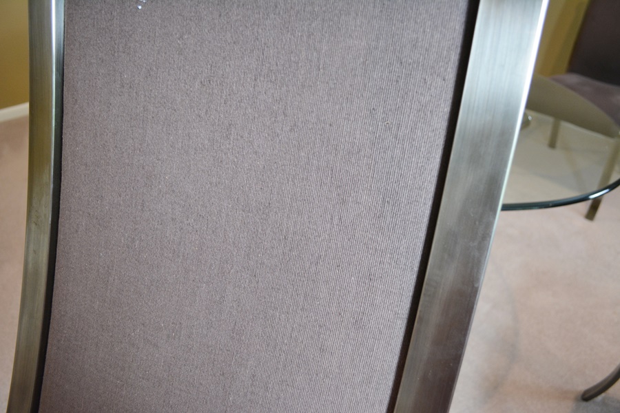 Contemporary Oval Glass and Metal Dining Table and Six Design Institute of America Chairs