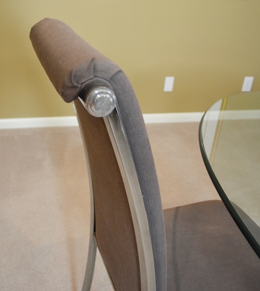 Contemporary Oval Glass and Metal Dining Table and Six Design Institute of America Chairs