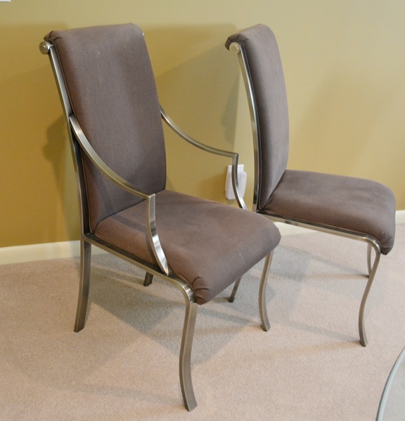 Contemporary Oval Glass and Metal Dining Table and Six Design Institute of America Chairs