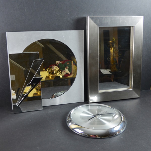 Silver Tone Decorative MIrrors and Wall Clock