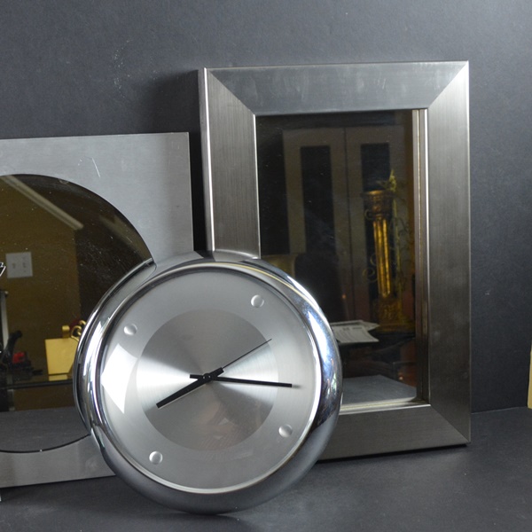 Silver Tone Decorative MIrrors and Wall Clock