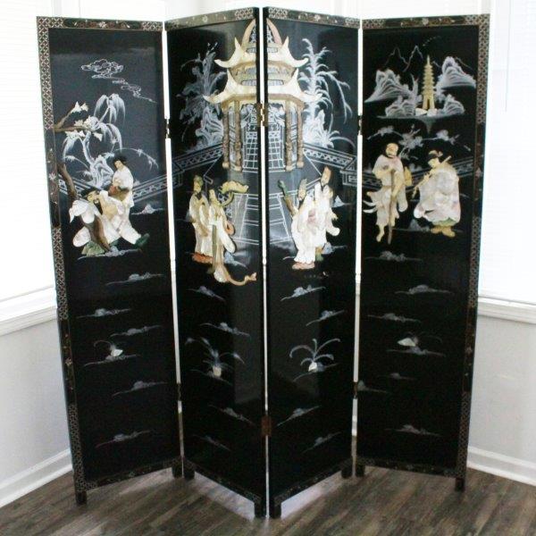 Chinese Four-Panel Folding Screen with the Eight Immortals