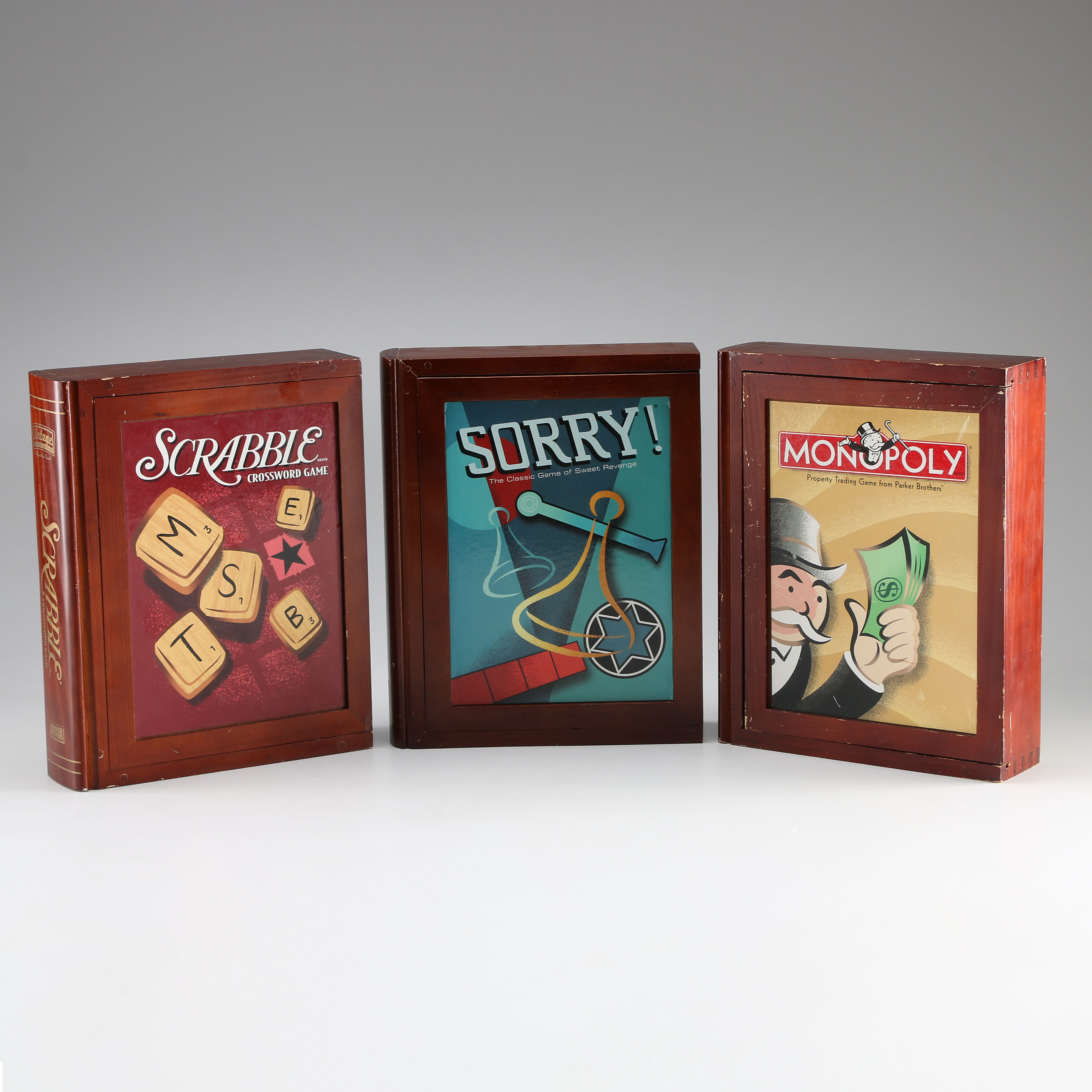 Collection of Board Games in Wood Boxes