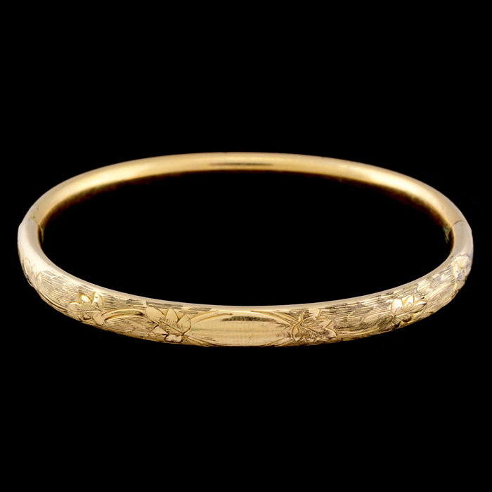 Vintage Gold-Filled Foliate Engraved Bangle Bracelet