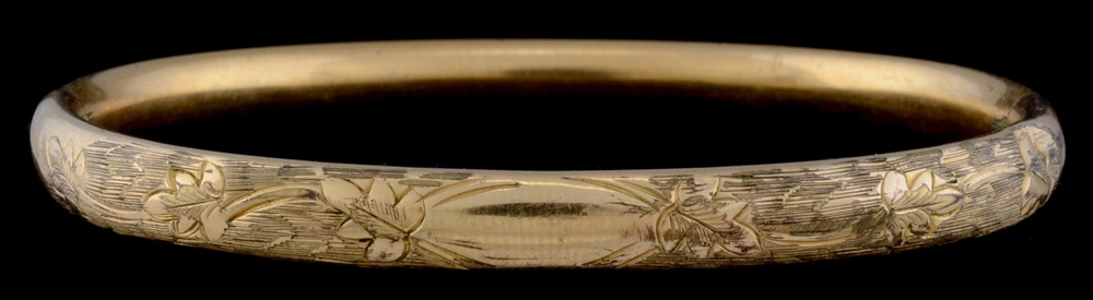Vintage Gold-Filled Foliate Engraved Bangle Bracelet