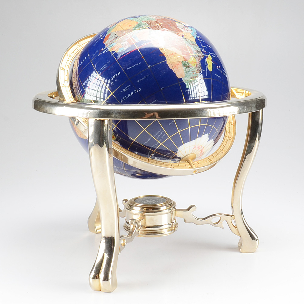 Semi-Precious Inlaid Desk World Globe