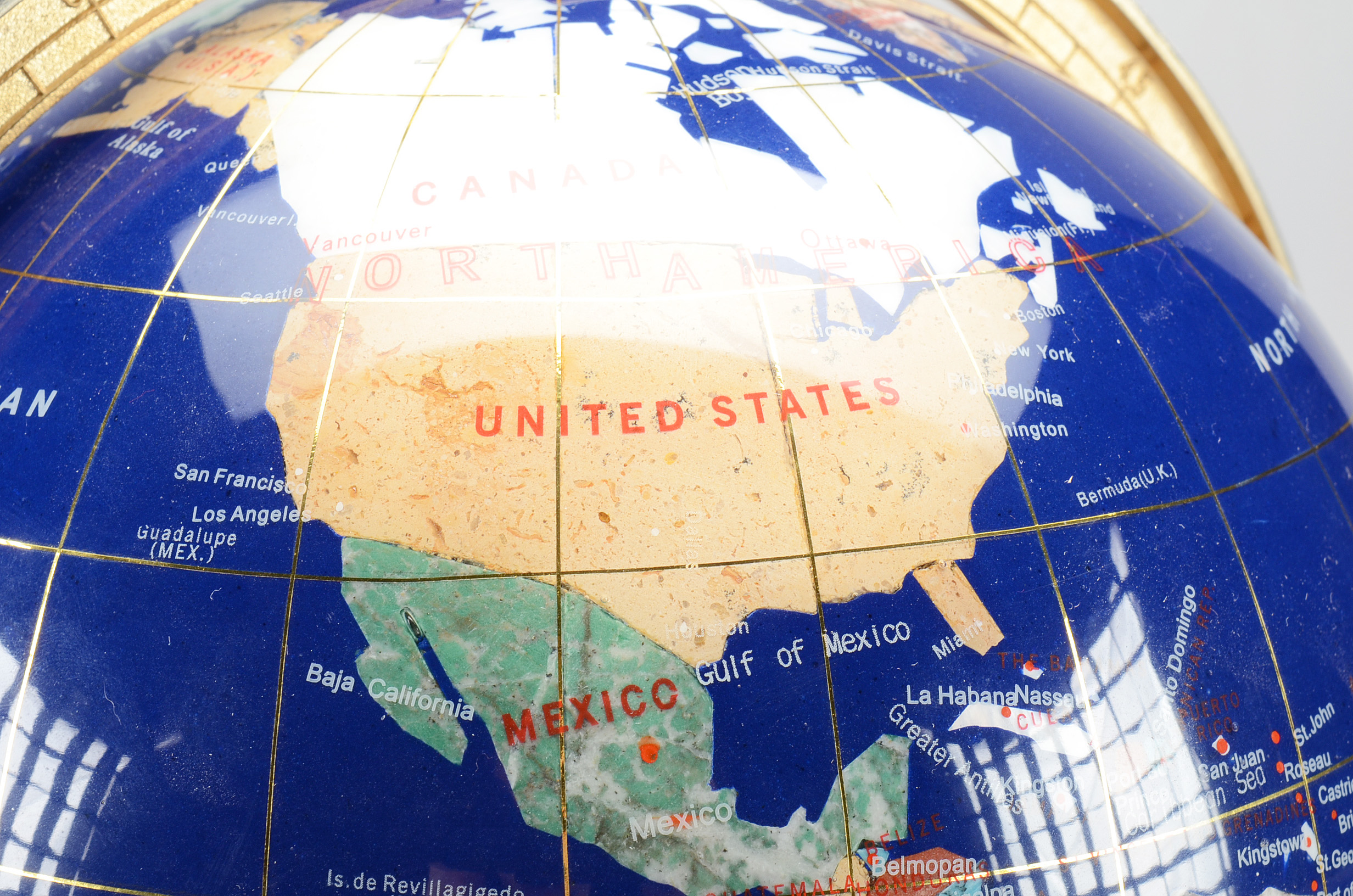 Semi-Precious Inlaid Desk World Globe