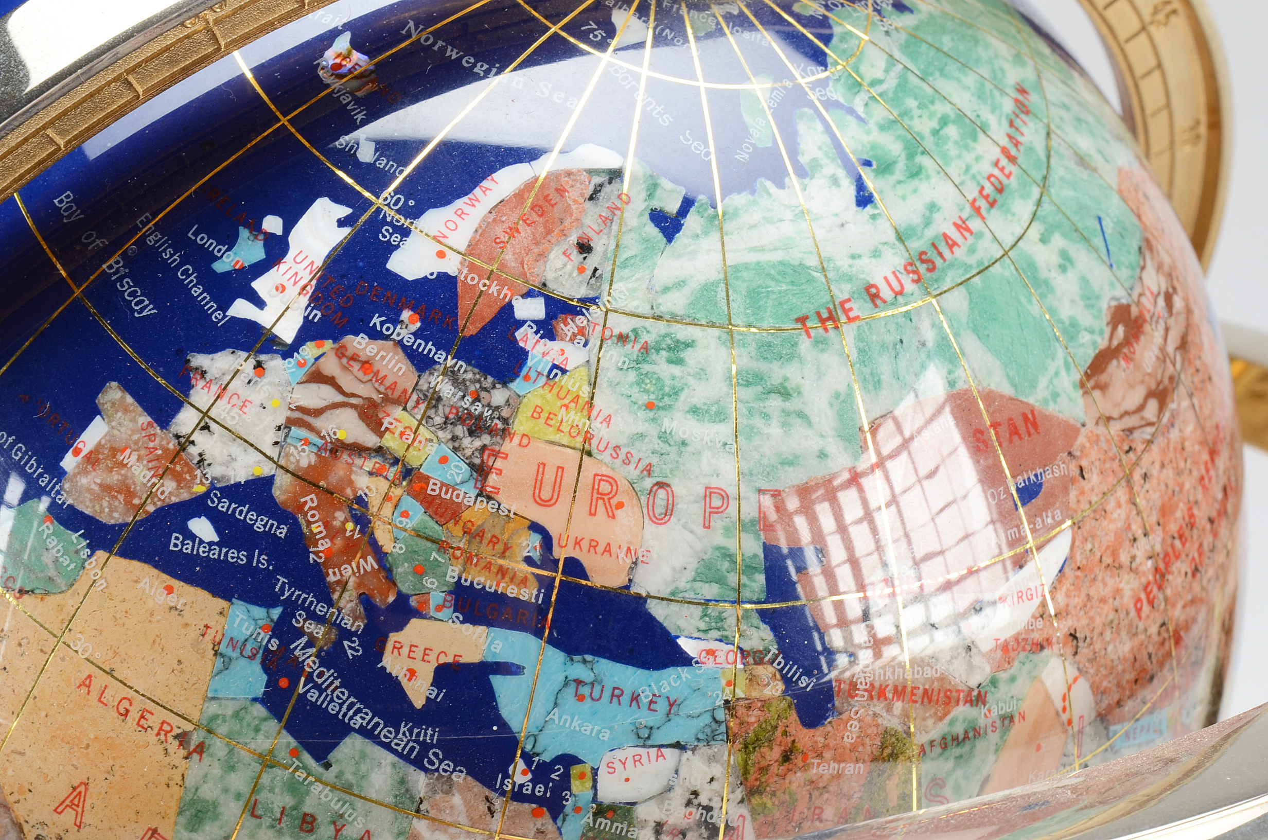 Semi-Precious Inlaid Desk World Globe