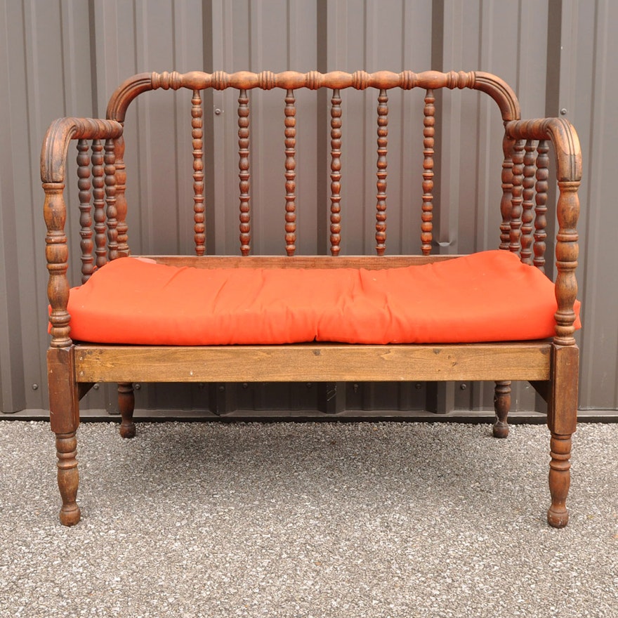 Vintage Wooden Bench with Cushion