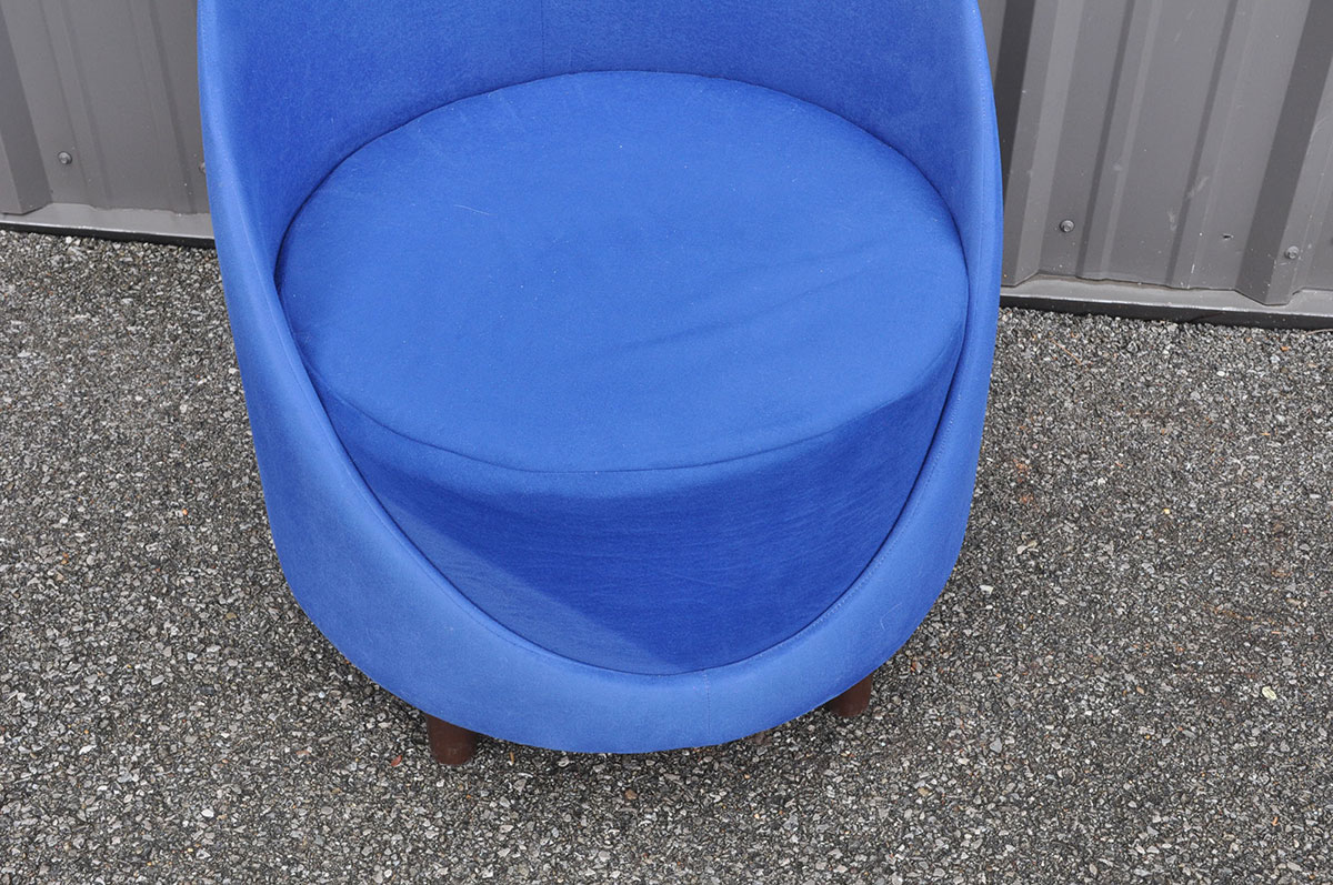 Pair of Mod Barrel Chairs in Blue Microsuede Upholstery