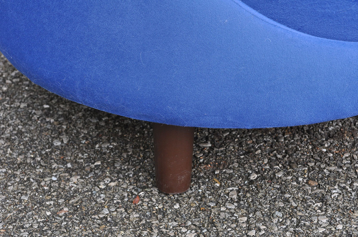 Pair of Mod Barrel Chairs in Blue Microsuede Upholstery