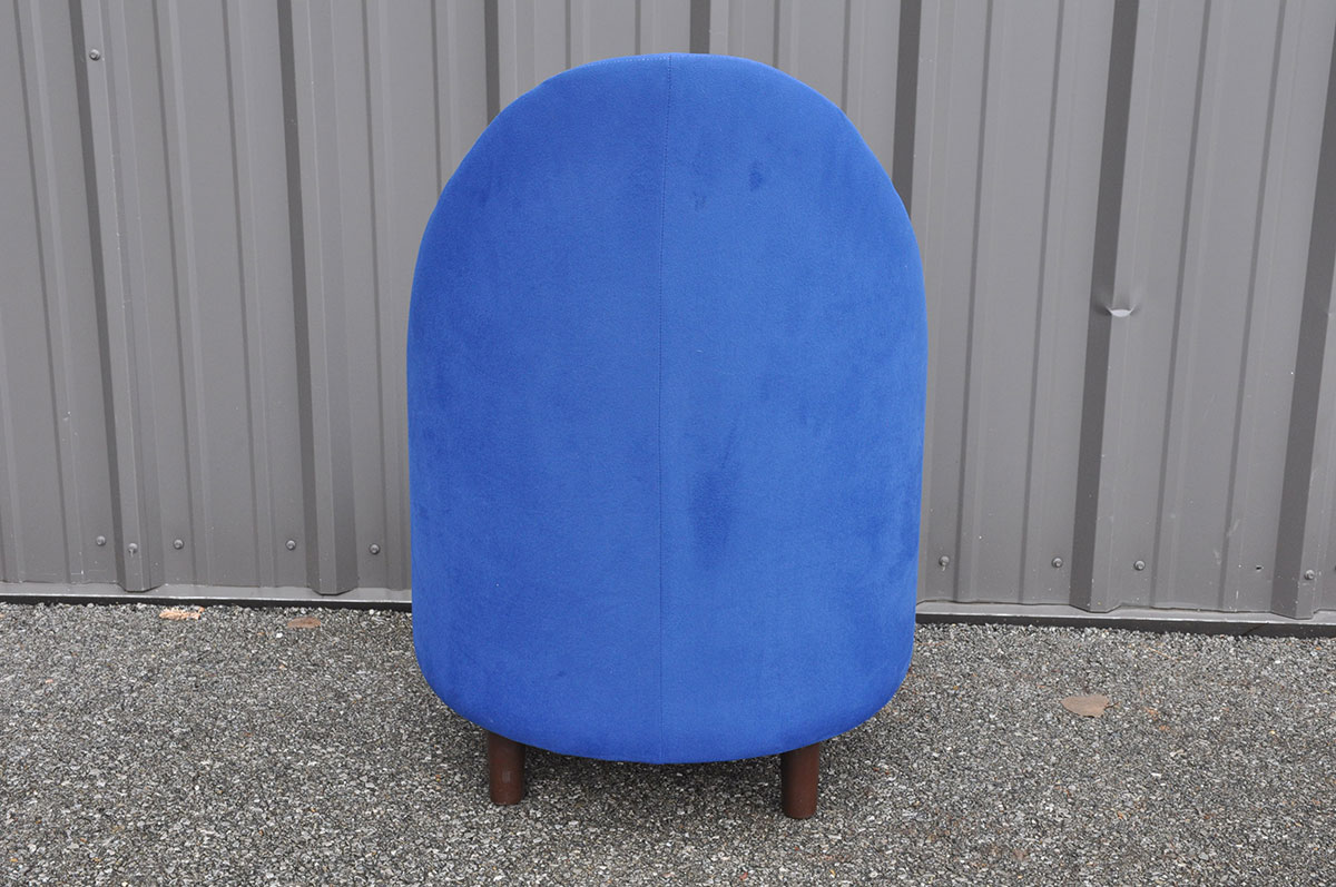 Pair of Mod Barrel Chairs in Blue Microsuede Upholstery