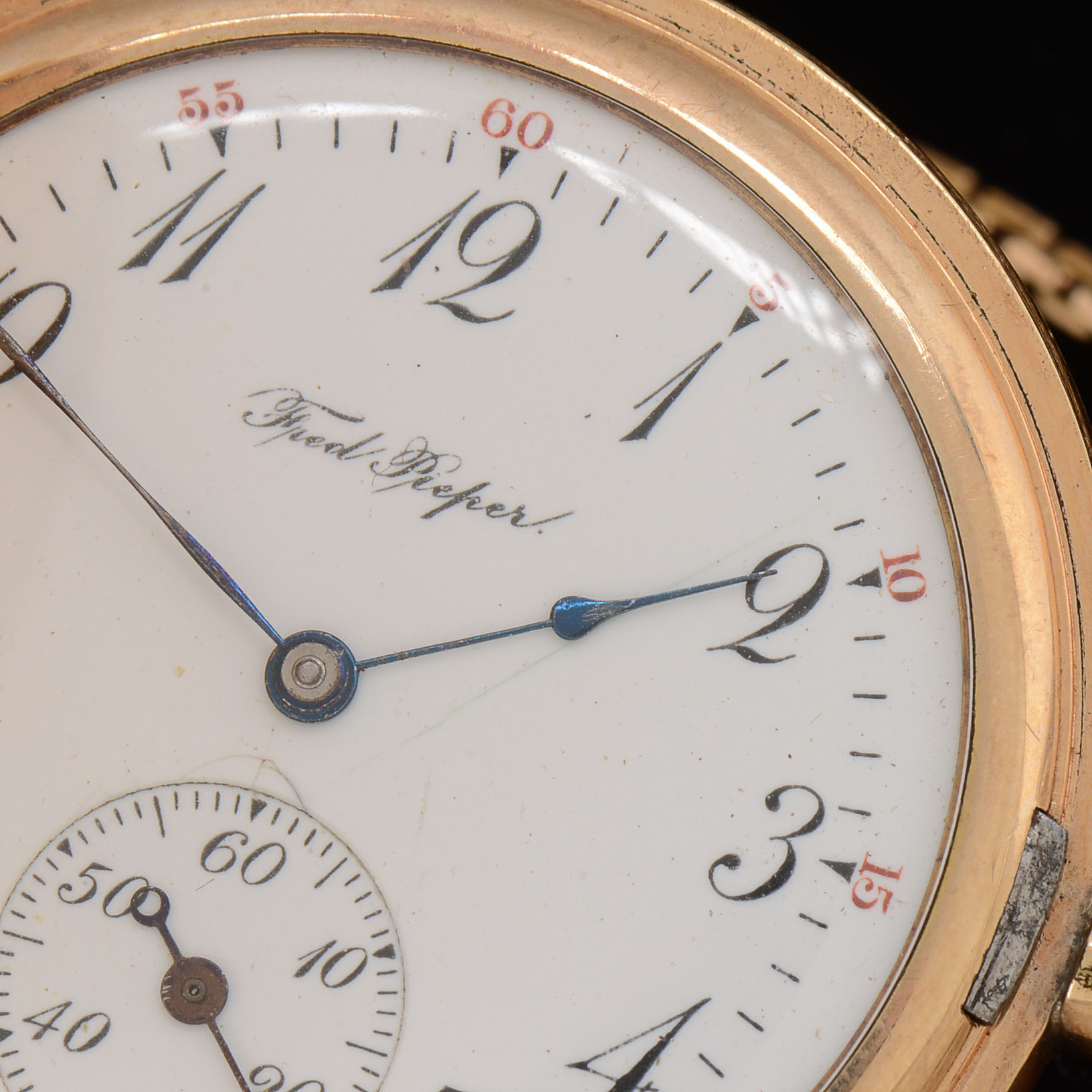 Early 20th Century F. Pieper Special Pocket Watch with Gold Filled Chain and Swivel