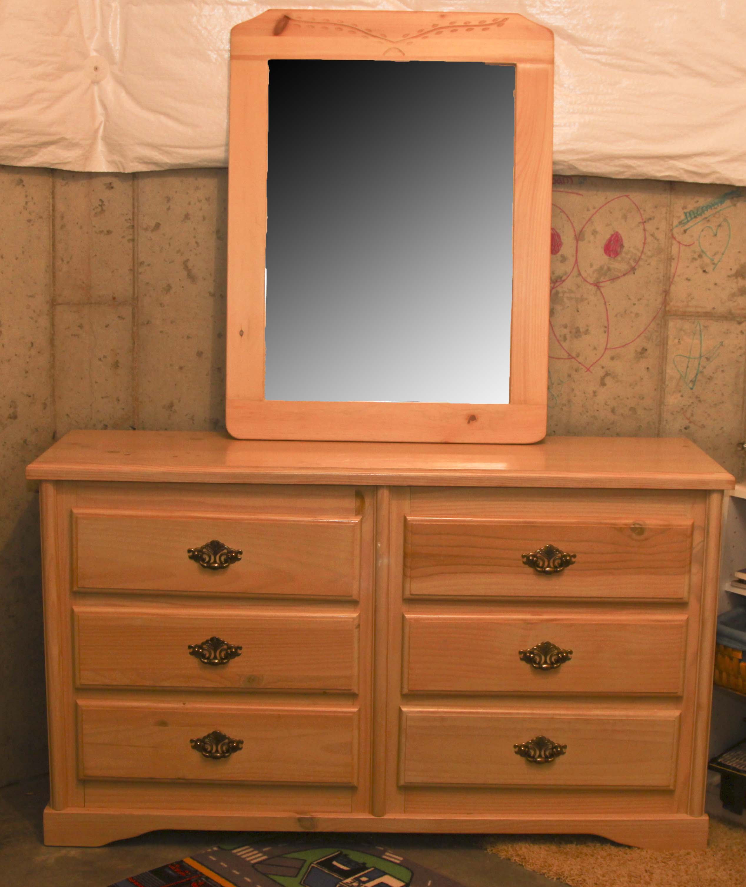 Convertible Knotty Pine Dresser/Changing Table with Mirror