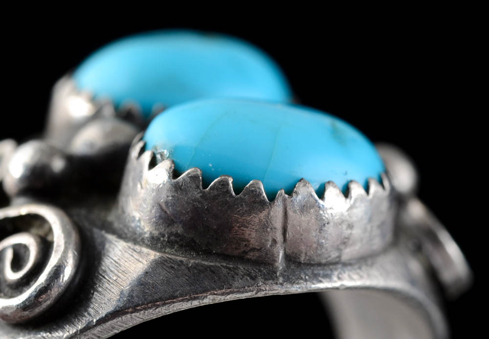 Keith James Signed Native American Navajo Silver and Turquoise Ring