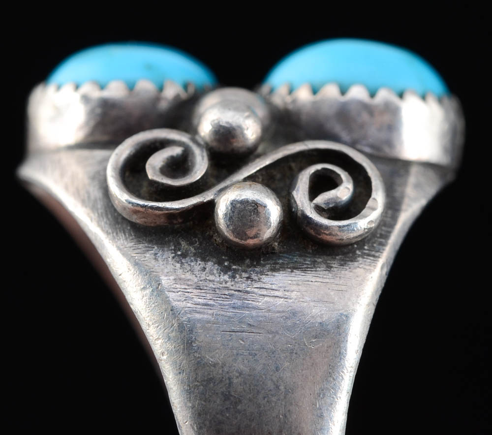 Keith James Signed Native American Navajo Silver and Turquoise Ring