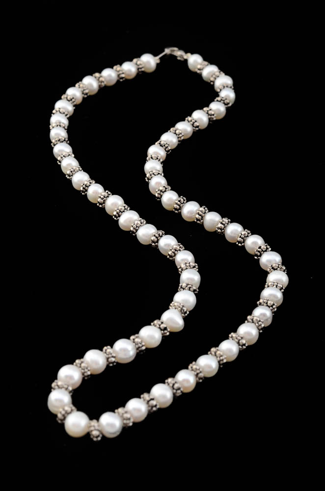 Grand-Parure Freshwater Cultured Pearl and Silvertone Beaded Set of Jewelry